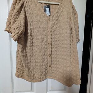 Fred David Textured Beige Blouse With Tortoise Buttons